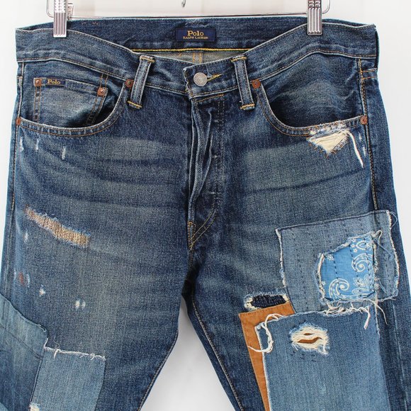 Polo Ralph Lauren Men's Blue Patch The Sullivan Slim Fit Distressed Jeans 32x30 - Picture 2 of 16